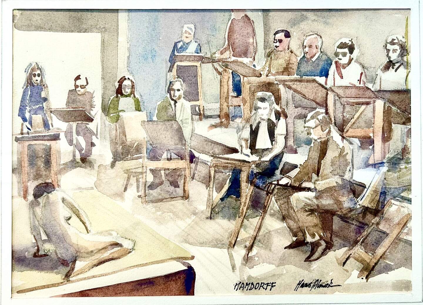 Aquarel van Hans Almekinders van de tekenclub.