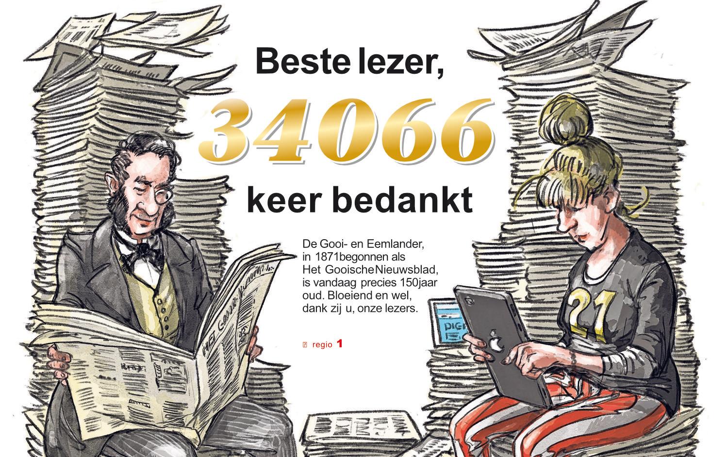 Een bijzondere voorpagina van de 150-jarige De Gooi- en Eemlander: de